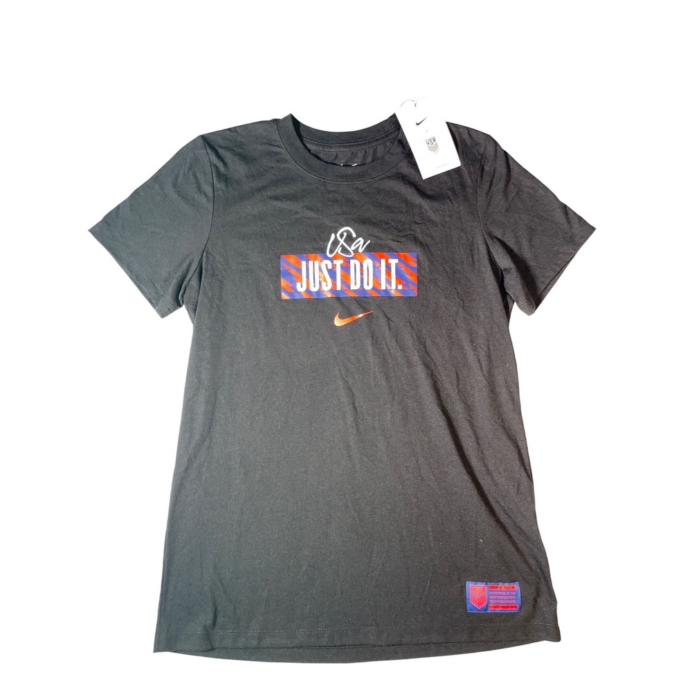Nike Womens USA Soccer Just Do It T-Shirt Black USWNT FD0978-010 Size Small NEW